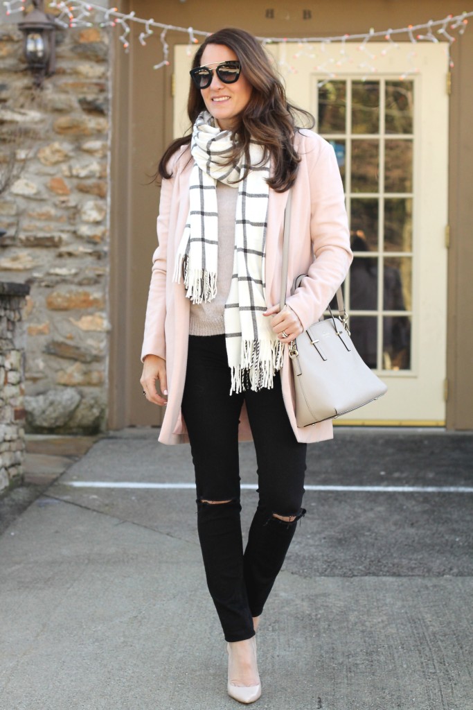 Pink winter coat via Peaches In A pod blog.