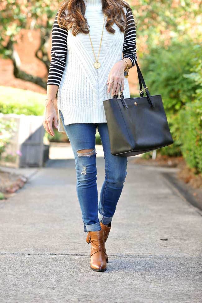 Cute layering outfit idea for fall via Peaches In A Pod blog.