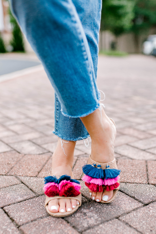 Rafia tassel Sandals for less than $25 via Peaches In A Pod blog.