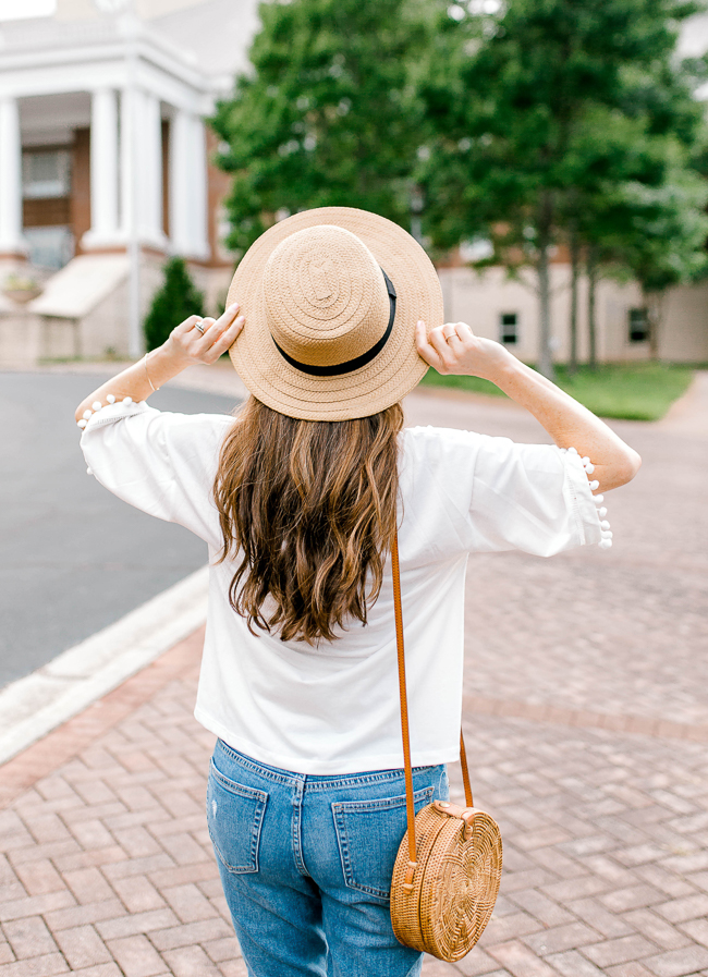 Cute Straw hat for summer via Peaches In A Pod blog.